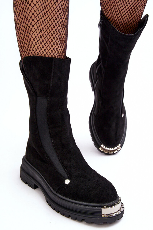 Замшеві чоботи на підборах чорні Palimra