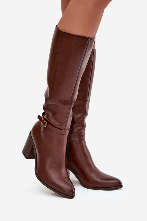 Жіночі Чоботи Стиль Мушкетер Теплі На Каблуці З Пряжкою Sergio Leone KZ25738 Коричневі