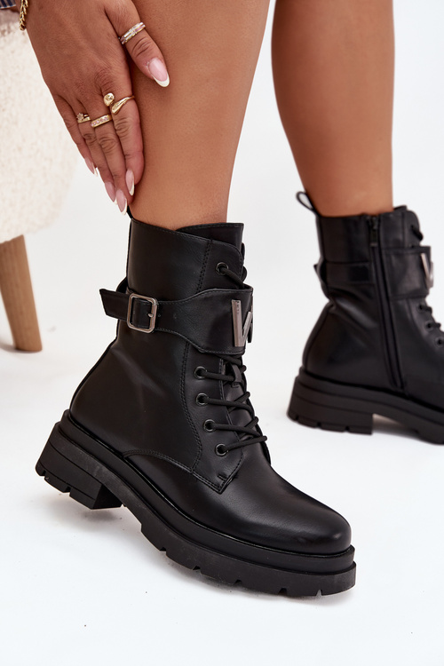 Жіночі робочі черевики з екошкіри з декоративним ремінцем Чорний Ylianne