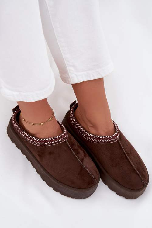 Низькі жіночі снігоступи з вишивкою на платформі шоколадні Narirya