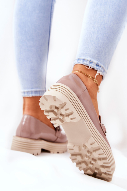 Жіночі броги Лофери шкіряні темно-бежеві Laura Messi 2383