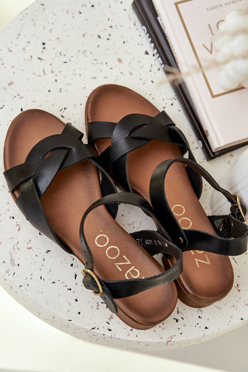 Шкіряні Сандалі На Ніжному Каблуці Zazoo 40372 Чорні