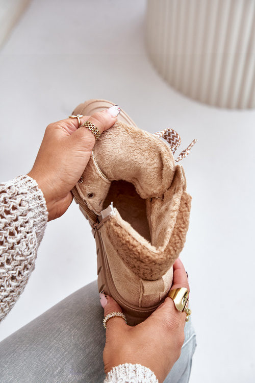 Жіночі утеплені ботильйони на платформі коричневого кольору Alcyhen