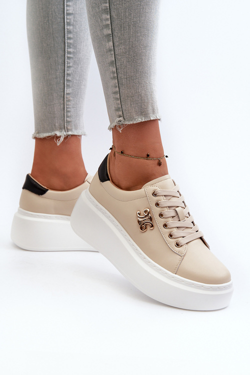 Бежеві жіночі шкіряні кросівки на платформі Pernalia