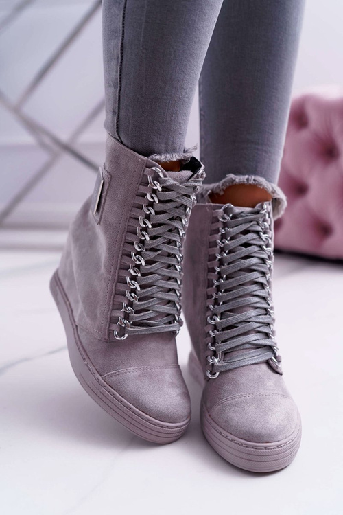 Жіночі кросівки Lu Boo з ланцюжками замшеві сірі Monica