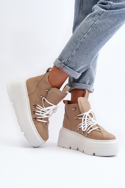 Шкіряне жіноче спортивне взуття Zazoo 3416 бежевого кольору