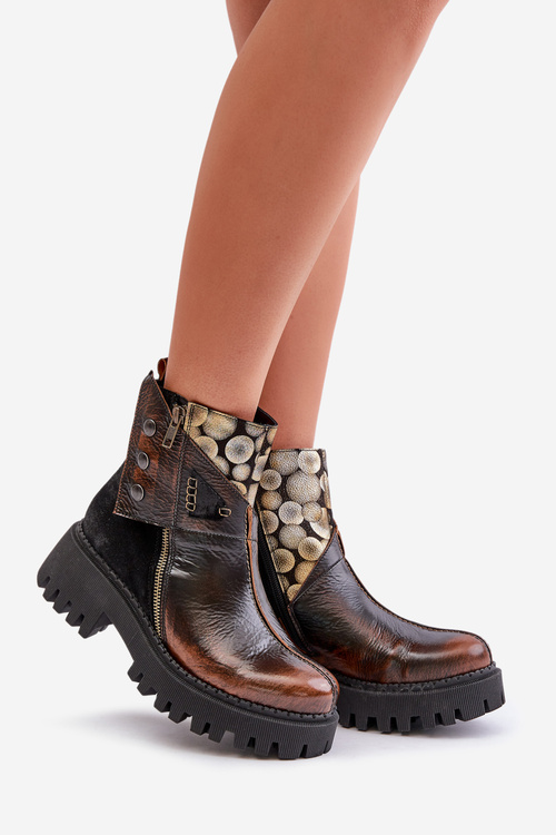 Шкіряні утеплені ботильйони на платформі та підборах Maciejka 06140-25 золото-чорні