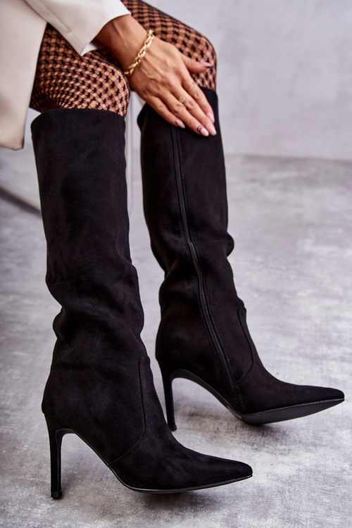 Замшеві чоботи на високих підборах Black Carite