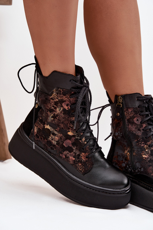 Шкіряні замшеві ботильйони на платформі Теплі чорні 06565-01