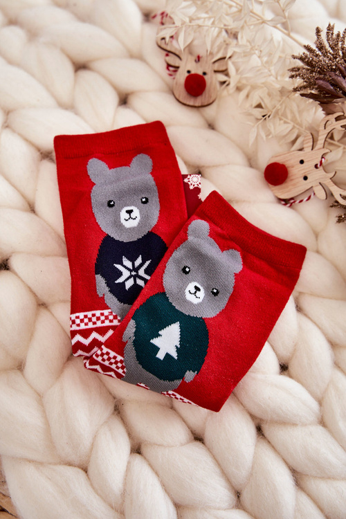 Жіночі шкарпетки новорічні візерунки з червоним ведмедиком