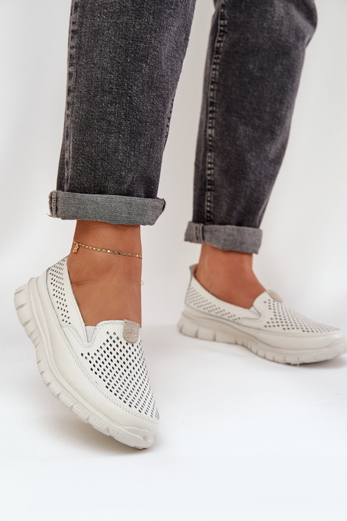 Легкі Шкіряні Перфоровані Жіночі Мокасини На Платформі Білі Tanelora