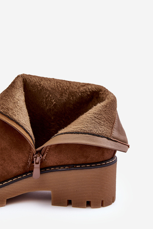 Замшеві ботильйони на плоскій каблуці та флісовій підкладці коричневого кольору Neafgi
