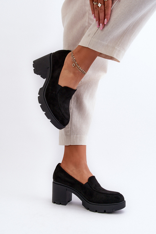 Жіночі еко-замшеві туфлі на підборах і платформі чорного кольору Arablosa