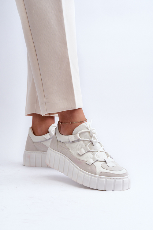 Жіноче шкіряне спортивне взуття на платформі M01/1 Zazoo світло-бежевий