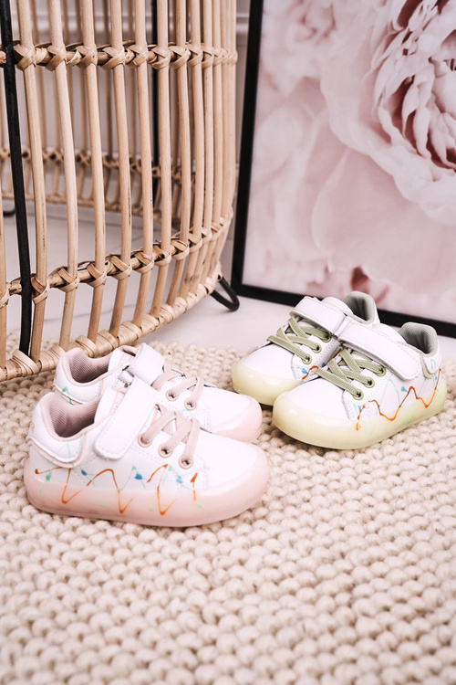 Дитяче спортивне взуття на світлодіодній підошві Біло-зелений Диско