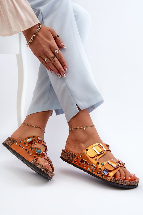 Декоровані жіночі шльопанці з пряжками S.Barski MY121 Помаранчевий