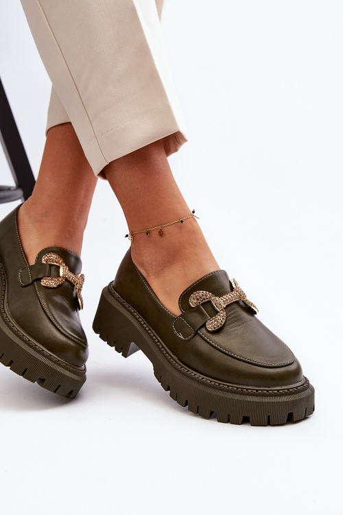 Жіночі лофери з декором темно-зелені гаргі