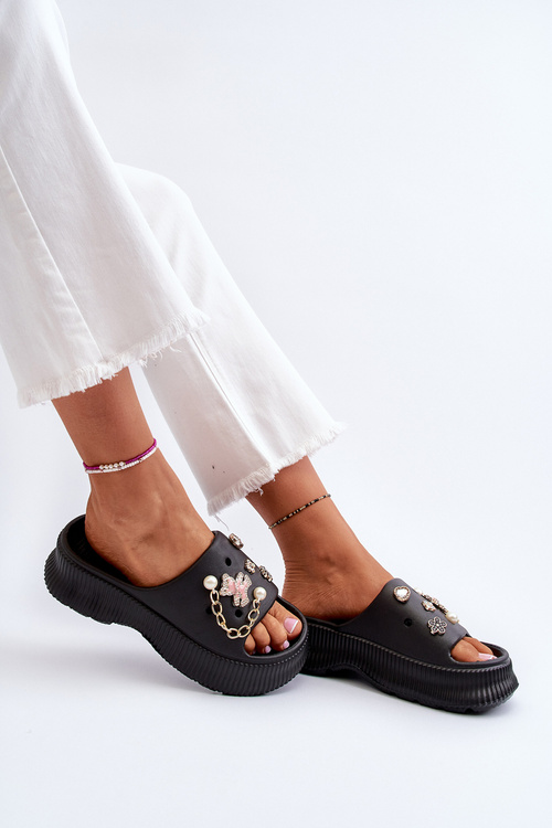 Жіночі поролонові шльопанці з декором Чорні Afariana