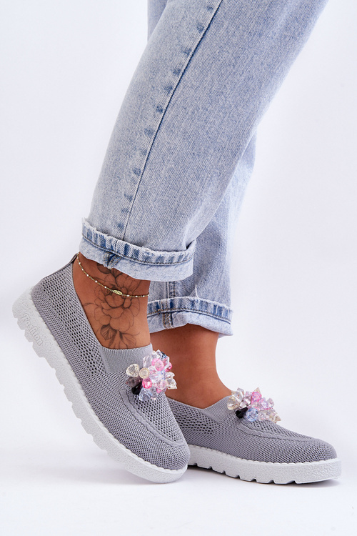 Жіночі сліпони з камінням сірі прості