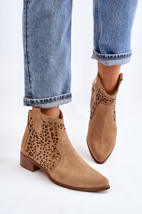 Чоботи жіночі ажурні Lewski Shoes 2909 Темно-бежеві