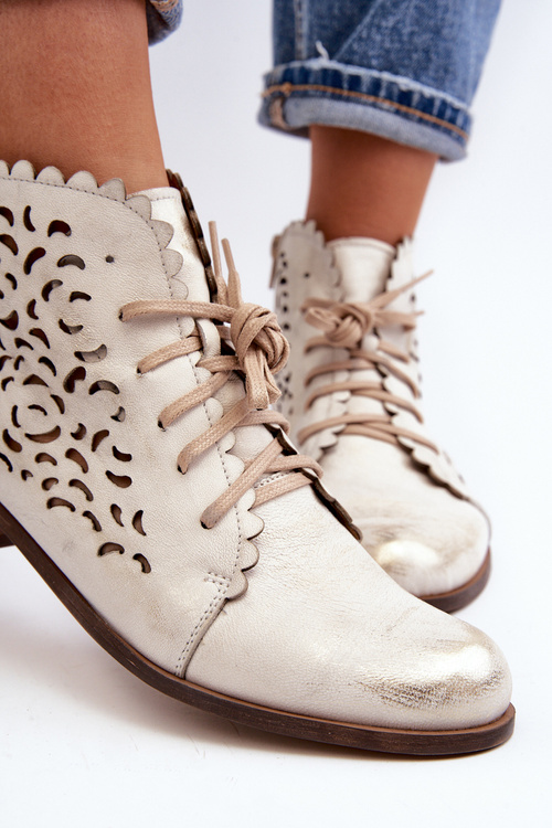 Жіночі ботильйони на шнурівці Zazoo 2871 Gold Distressed