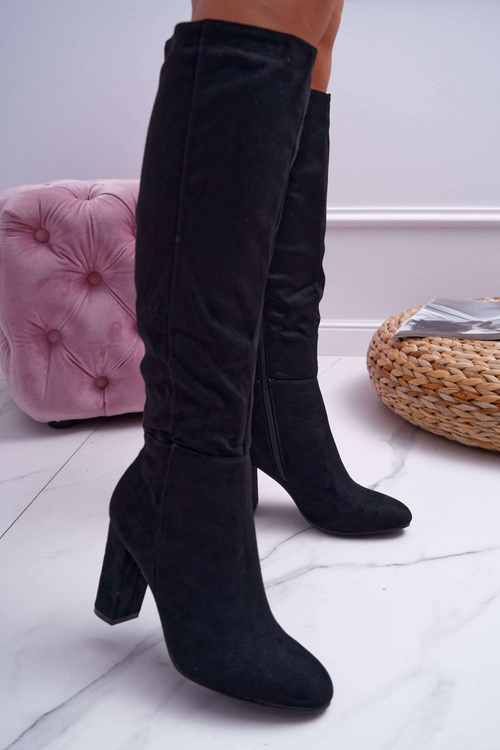 Жіночі чоботи на шпильці замшеві чорні Класні