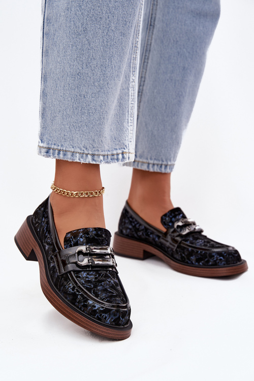 Шкіряні замшеві жіночі мокасини з оригінальним деталем D&A MR52-178 Чорні