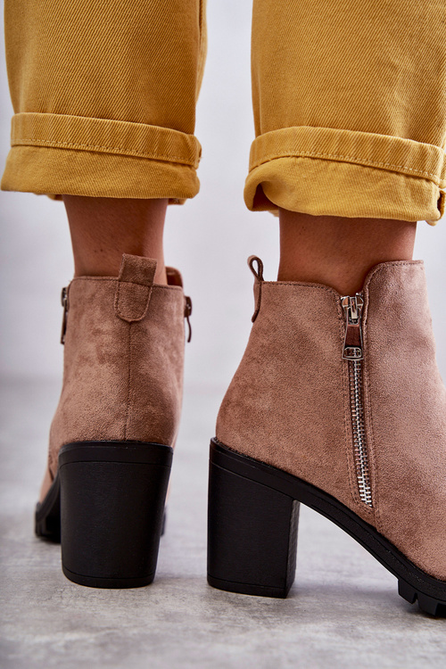 Замшеві Чоботи на високих підборах на блискавці Бежеві Sevione