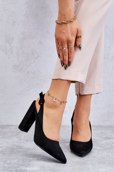 Туфлі-човники з гострим носком на високих підборах чорного кольору Alanza