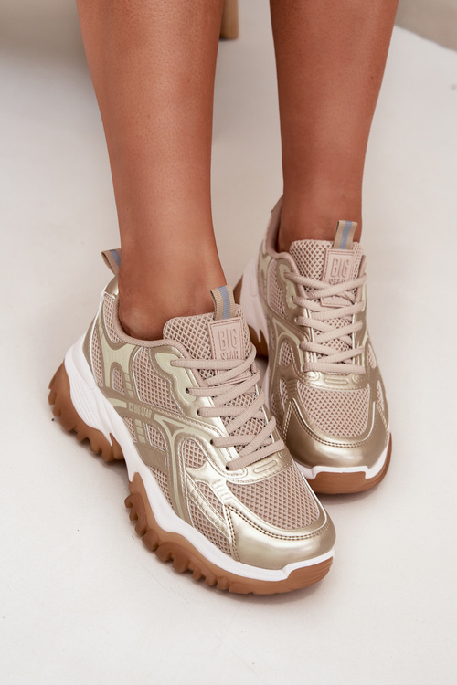 Жіноче Спортивне Взуття Кросівки Big Star SS274014 Бежево-Золоті