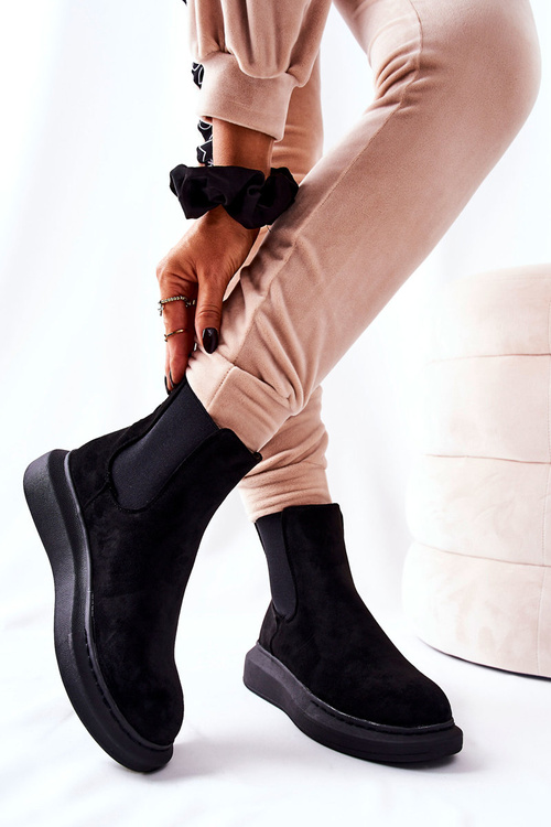 Замшеві черевики на платформі на шнурівці Чорні Marissa