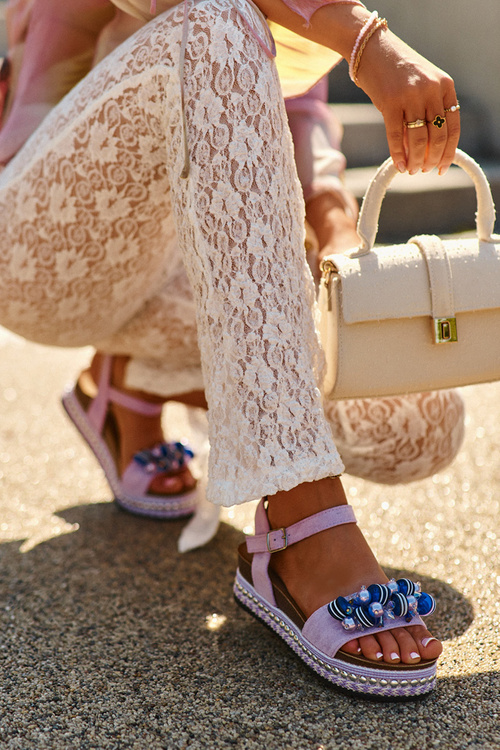 Жіночі босоніжки на танкетці та платформі з декором S.Barski HY056 Фіолетовий