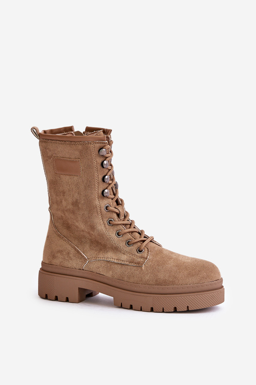 Жіночі робочі черевики на блискавці з еко замші темно-бежевого кольору Savalann