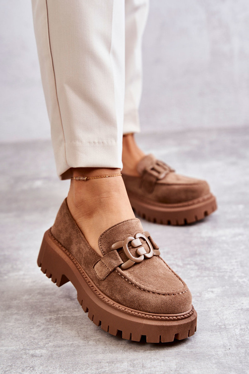 Жіночі броги замшеві з декором темно-бежеві Leeza