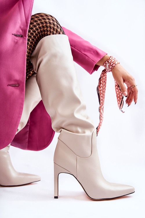 Шкіряні Чоботи На Шпильці Бежеві Rissa