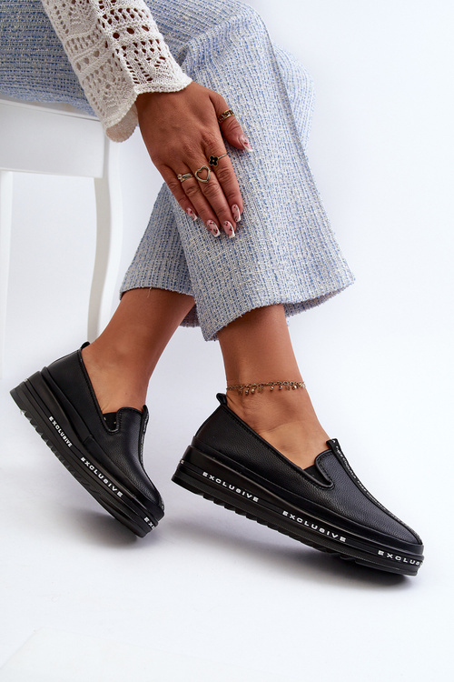 Жіночі шкіряні лофери на платформі S.Barski LR260 Чорні