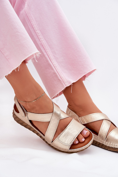 Шкіряні Жіночі Сандалі На Липучці Maciejka L6848-25 Золоті