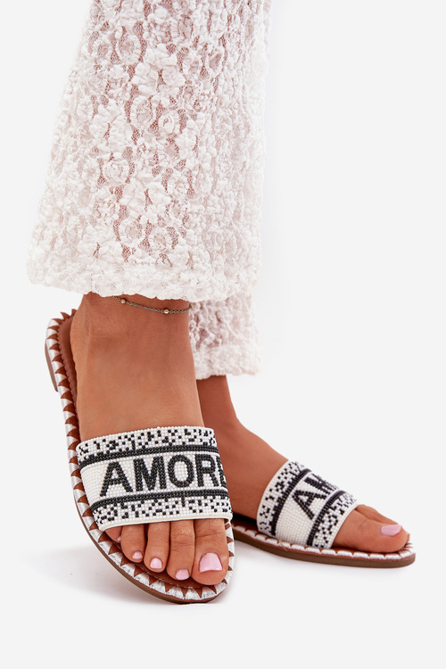 Жіночі Тапочки На Плоскому Каблуку З Декором Amore Білі Avelina