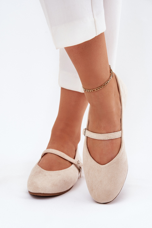 Плоскі Балерини З Пояском Еко Замшеві Бежеві Tirilina