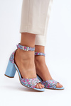 Сині босоніжки на високому каблуці з квітковим принтом Vitamella