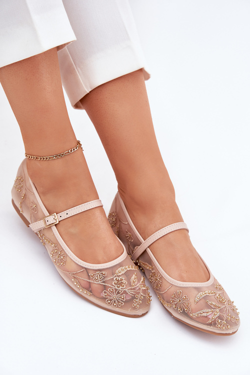 Сітчасті Балетки З Вишивкою І Декором Бежеві Tillilora