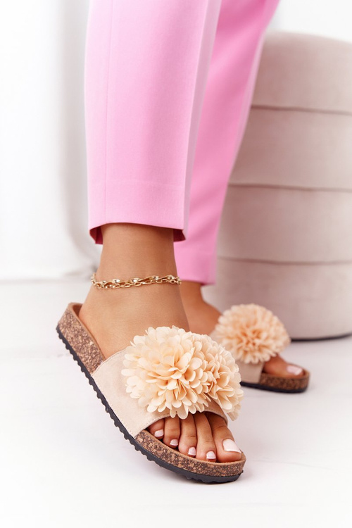 Тапочки на корковій підошві бежевого кольору Flowerbomb