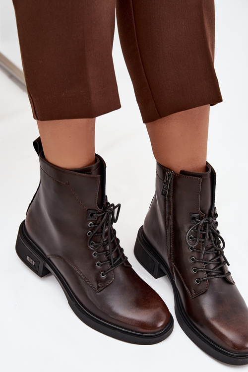 Жіночі чоботи з натуральної шкіри на низькому каблуці утеплені Vinceza 39955 Шоколадні