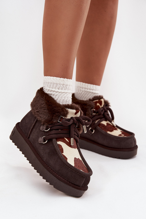 Жіночі снігові чоботи з натуральної замші з нашивками D.Franklin DFSH375008 Шоколадні