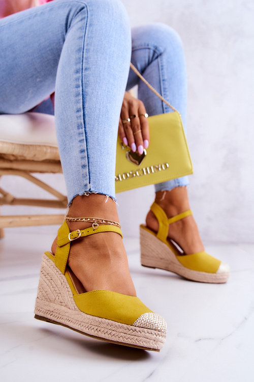 Жіночі еспадрільї на плетеній платформі Канільйо жовтого кольору