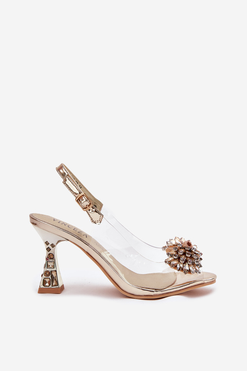 Прозорі Туфлі На Підборах З Кристалами Vinceza 70116 Золоті