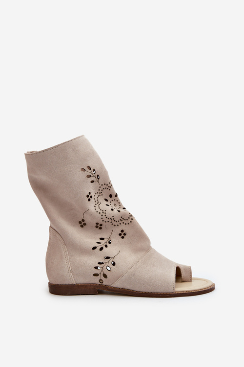 Жіночі замшеві босоніжки на блискавці Zazoo 3437 бежеві