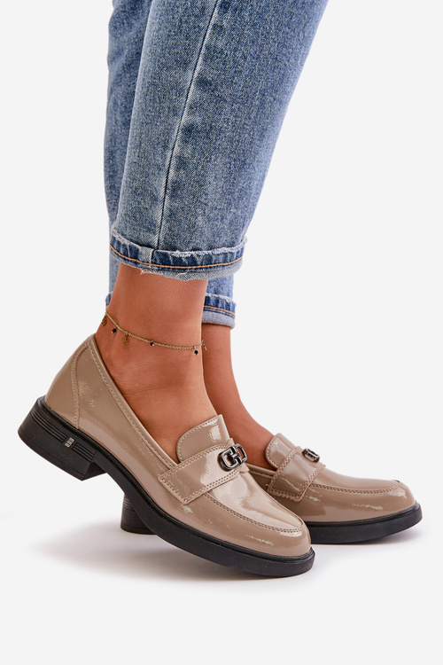 Лаковані жіночі мокасини з натуральної шкіри хакі Vinceza 58409