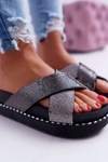 Жіночі шльопанці чорні з кристалами Belmondo