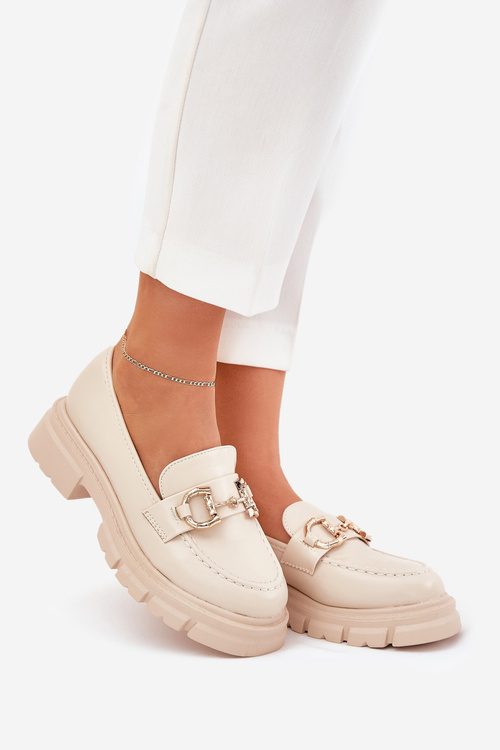 Жіночі Мокасини Еко Шкіра З Золотою Деталлю Бежеві Ravalissea